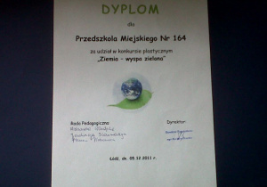 Dyplom za udział w konkursie plastycznym 