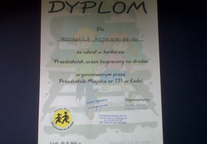 Dyplom za udział w konkursie 