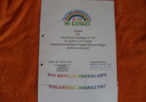 Dyplom za udział w konkursie recytatorskim